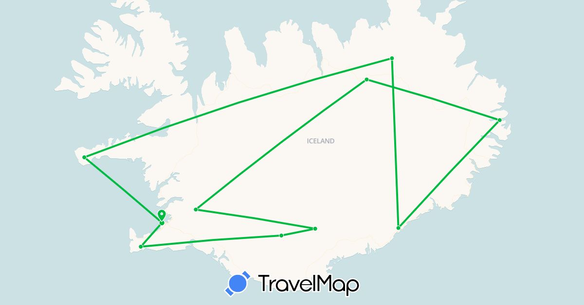 TravelMap itinerary: bus in Iceland (Europe)